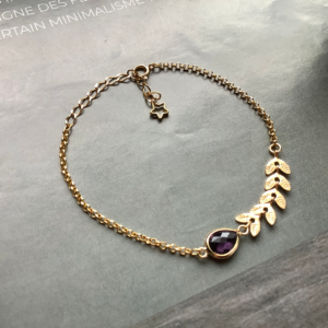 French Plum Thin 24K Drop Leaves Bracelet