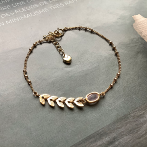 Pink Oval Thin 24K Leaves Bracelet
