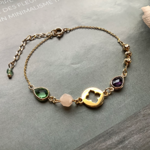 24K Indian Cross Gemstone Purple Green Drop Bracelet