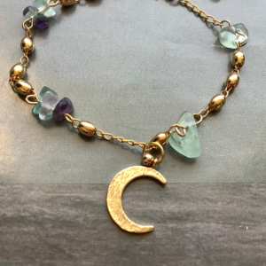 18K Gemstone Bracelet with Moon Pendant