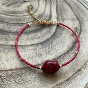 Thin Red Beads with Red Imitation Stone Bracelet