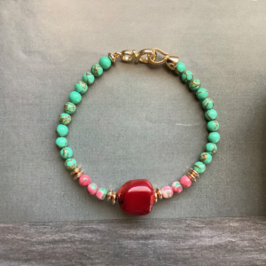 Green Rose Sea Sediment Red Coral Bracelet
