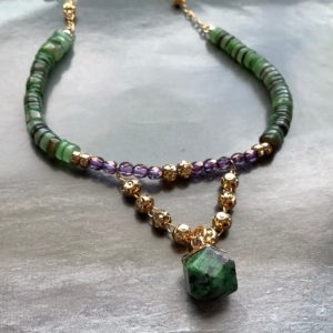 New! Green 18K SeaGem Epidote Miyuki Necklace