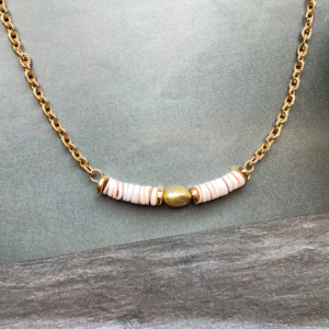 White SeaShell Yellow Pearl S.Steel Necklace